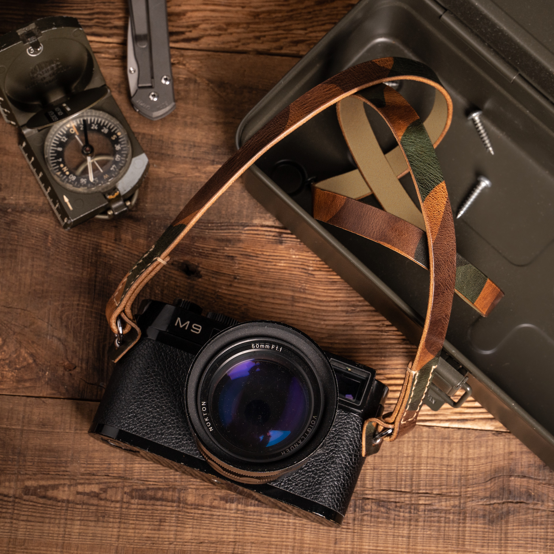 Full Leather Camera Neck Strap 008 (Cura Split Rings)